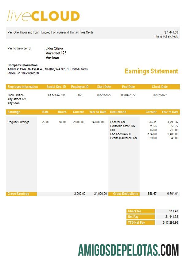 Realista Modelo de recibo de pagamento do Cloud Storage em formatos Word e PDF